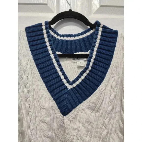Vintage HORCHOW V Neck Knit Chunky Rugby Preppy Y2K Pullover Sweater Size XLARGE - Picture 4 of 9